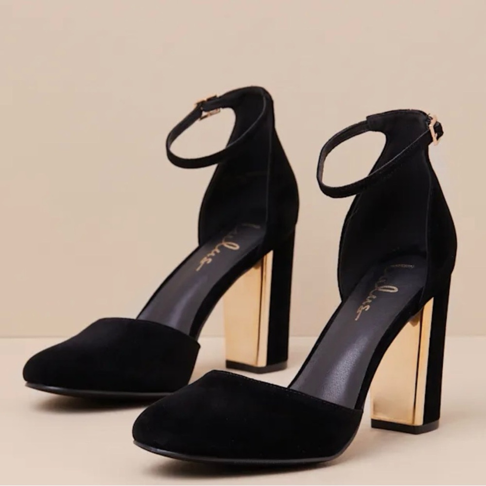 Lulu's Laura Black Velvet Ankle Strap Heels